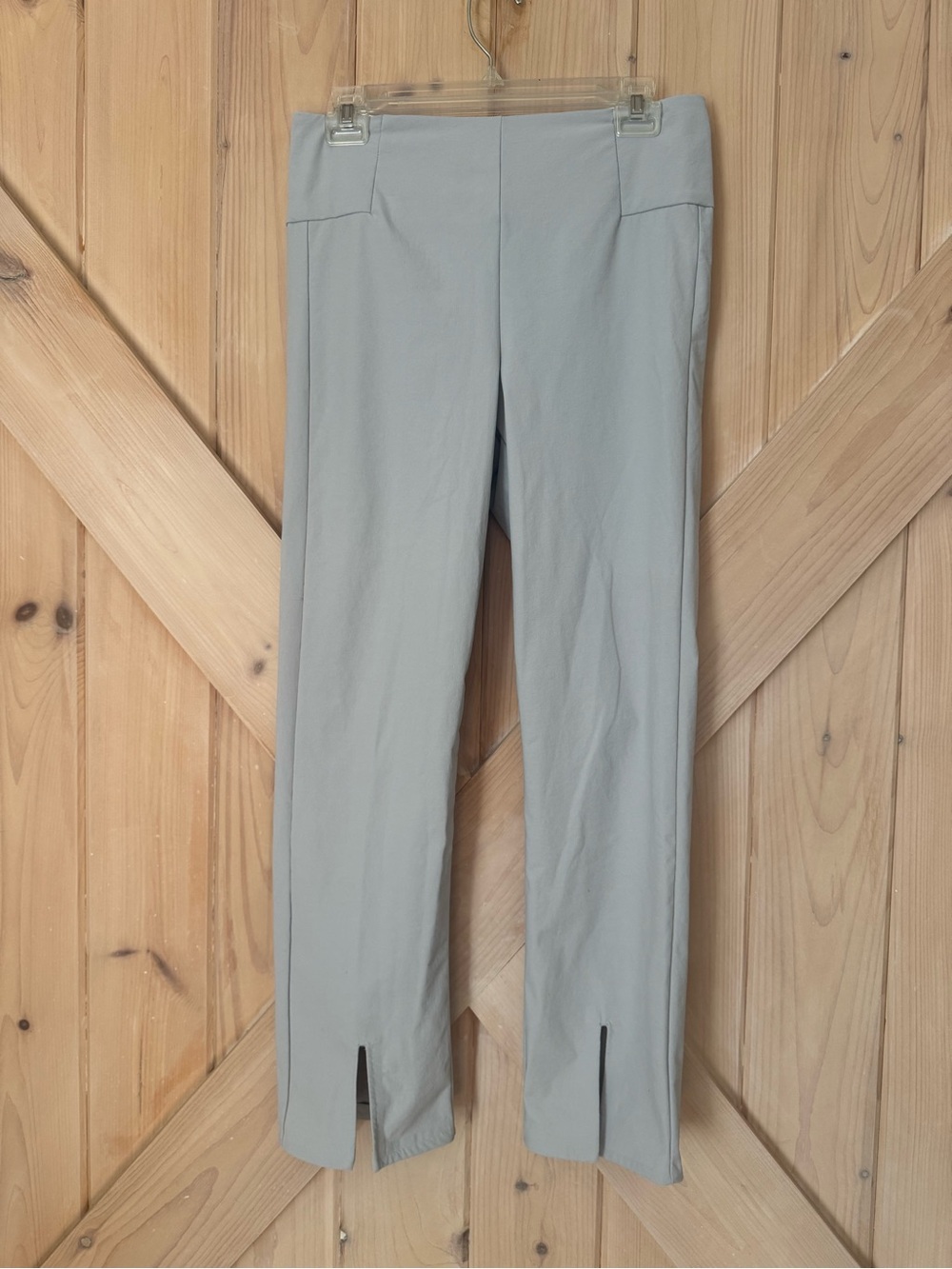Athleta Light Gray Straight-Leg Pull-On Pants with Front Hem Slits